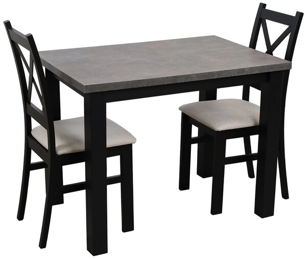 Zestaw stół 100x70 Czarny/Beton z 2 krzesłami do jadalni kuchni Czarny/Beż M004-2