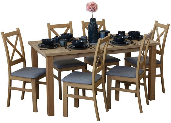 Zestaw stół 150/190x80 Dąb Artisan i 6 krzeseł do kuchni jadalni Dąb Artisan/Szary M009-6
