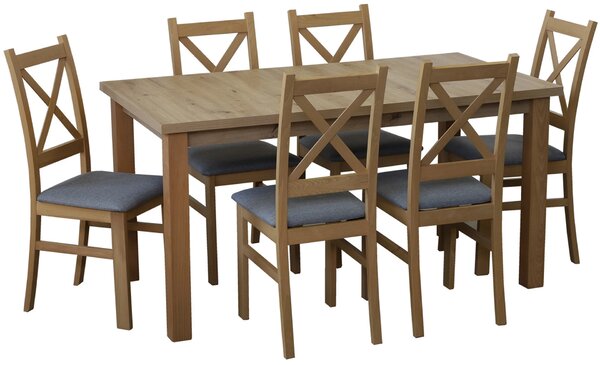 Zestaw stół 150/190x80 Dąb Artisan i 6 krzeseł do kuchni jadalni Dąb Artisan/Szary M009-6