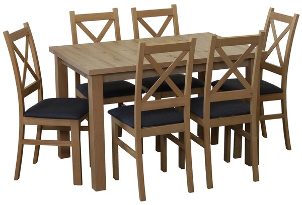 Komplet stół 120x80 Dąb Artisan z 6 krzesłami do kuchni Dąb Artisan/Grafit M011-6