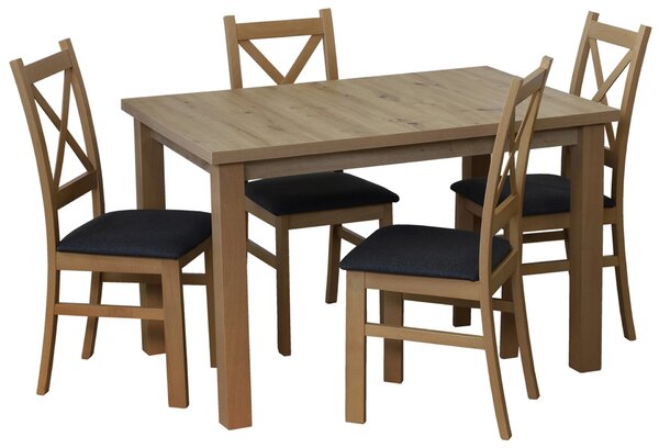 Komplet stół 120x80 Dąb Artisan z 4 krzesłami do kuchni Dąb Artisan/Grafit M011-4