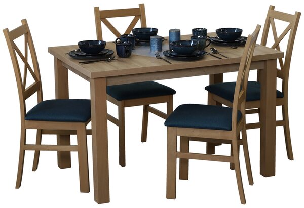 Zestaw stół 120x80 Dąb Artisan z 4 krzesłami do kuchni jadalni Dąb Artisan/Turkus M014-4
