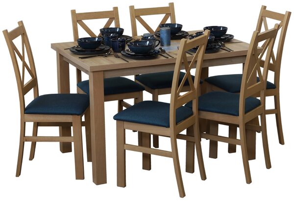 Zestaw stół 120x80 Dąb Artisan z 6 krzesłami do kuchni jadalni Dąb Artisan/Turkus M014-6