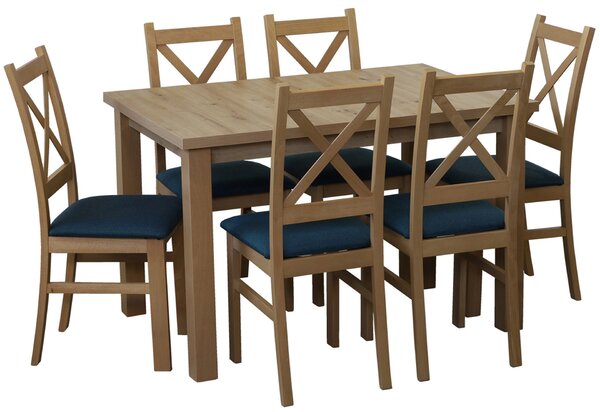Zestaw stół 120x80 Dąb Artisan z 6 krzesłami do kuchni jadalni Dąb Artisan/Turkus M014-6