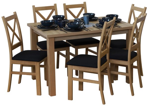 Komplet 120x80 Dąb Artisan z 6 krzesłami do kuchni jadalni Dąb Artisan/Czarny M017-6