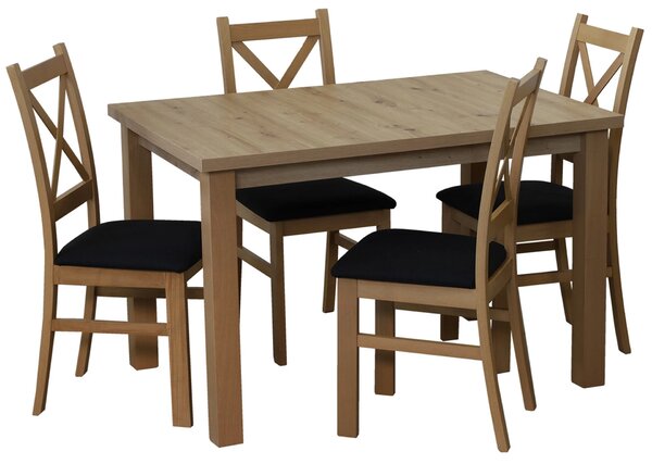 Komplet 120x80 Dąb Artisan z 4 krzesłami do kuchni jadalni Dąb Artisan/Czarny M017-4