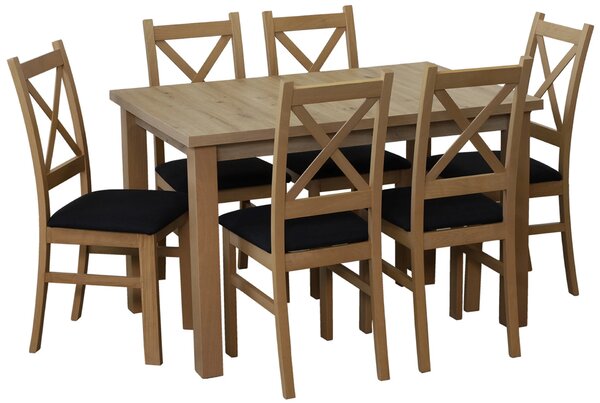 Komplet 120x80 Dąb Artisan z 6 krzesłami do kuchni jadalni Dąb Artisan/Czarny M017-6