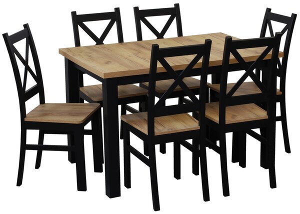 Zestaw stół 120x80 z 6 krzesłami do kuchni jadalni M020-6 Czarny/Dąb Craft