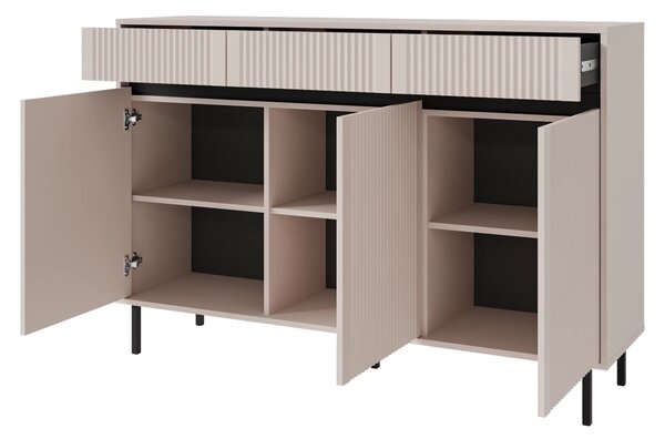 Komoda z ryflowanym frontem Yukashi 3F3S T833 beżowa