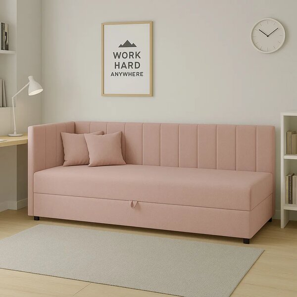 Tapczan łóżko jednoosobowe z pojemnikiem do salonu Sofaro Plus 80x180 Róż