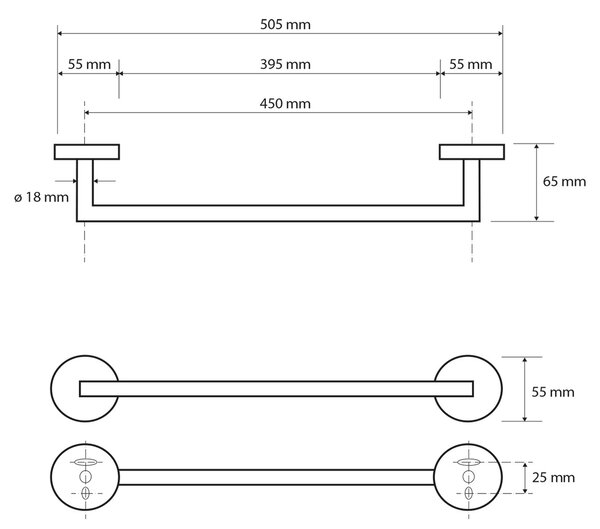 SAPHO XB406 X-okrągły czarny uchwyt na ręcznik 50,5 cm, czarny