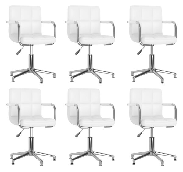 Obrotowe krzesła stołowe, 6 szt., białe, sztuczna skóra