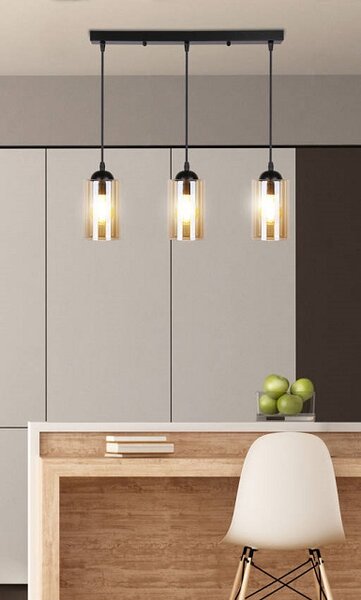 Nowoczesna lampa wisząca na listwie trzy brązowe klosze - 2X V142 M5-A66