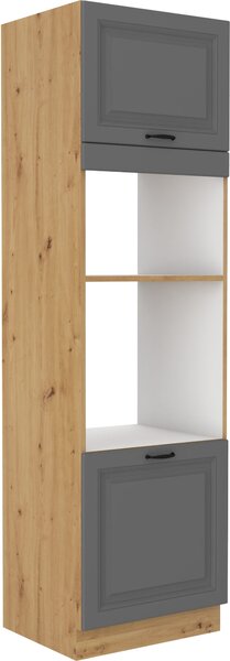 Wysoka szafka słupek na piekarnik i mikrofale STILO 60 DPM-210 2F Szary/Dąb Artisan