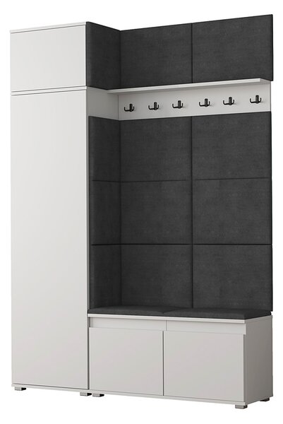 Garderoba z welurowym panelem ściennym biały + szary - Prufis 5X