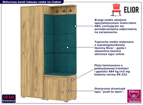Nowoczesna garderoba do przedpokoju dąb craft + zieleń butelkowa W8-N03