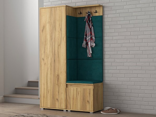 Nowoczesna garderoba do przedpokoju dąb craft + zieleń butelkowa W8-N03