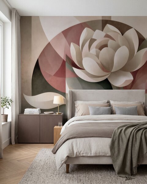 Fototapety Duży abstrakcyjny kwiat wykonany techniką fasetowanych figur geometrycznych, w stonowanej palecie, Fototapety Kwiaty, w10035 : Uwalls.pl