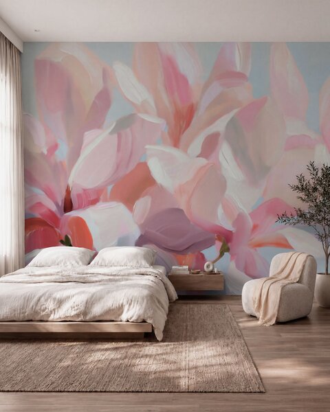 Fototapety Zbliżenie na różową magnolię, imitacja delikatnej techniki malarskiej, Fototapety Kwiaty, w10043 : Uwalls.pl