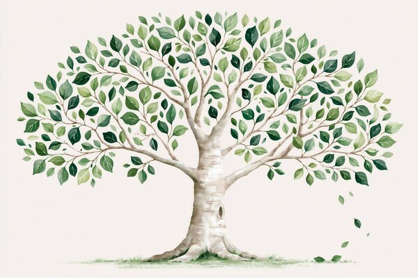 Fototapety Drzewo z zielonymi liśćmi, styl akwarelowy, minimalistyczny, Fototapety Natura, w10046 : Uwalls.pl