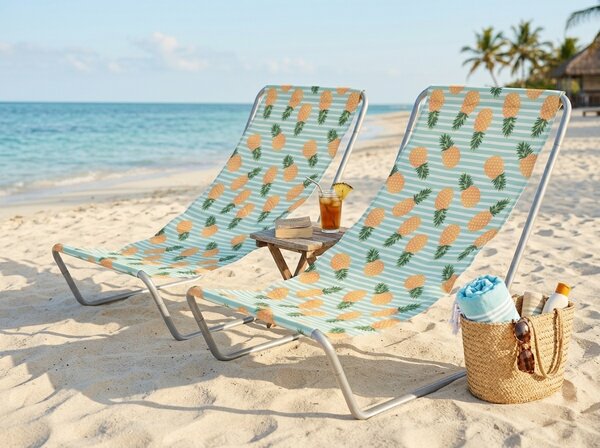 Zestaw 2 szt. składanych leżaków plażowych SAND PINEAPPLE, kolorowe