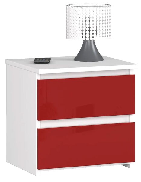 Nowoczesna szafka nocna z szufladami biały + czerwony połysk - Terik 4X