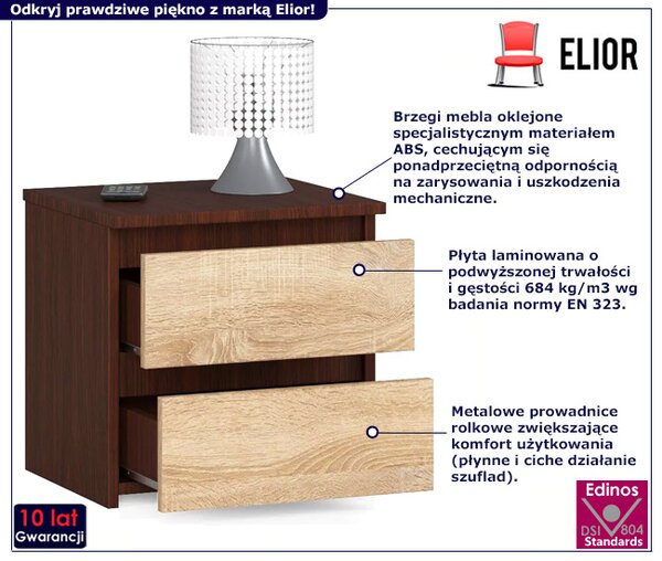 Klasyczna szafka nocna z szufladami wenge + dąb sonoma Z0-E23