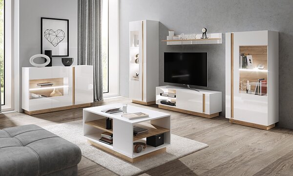 Stolik Rtv Biały + Dąb Grandson H6-A67