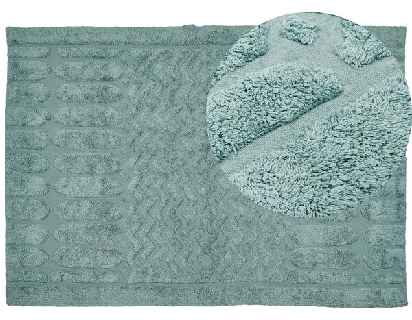 Dywan bawełniany włochaty boho wyszywany geometryczny wzór 160x230cm miętowy Sirnak Beliani