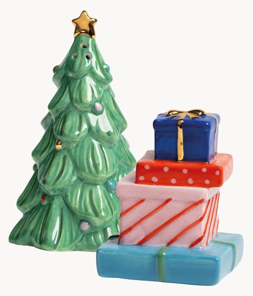 Ręcznie malowany komplet solniczki i pieprzniczki Christmas Merry, 2 elem