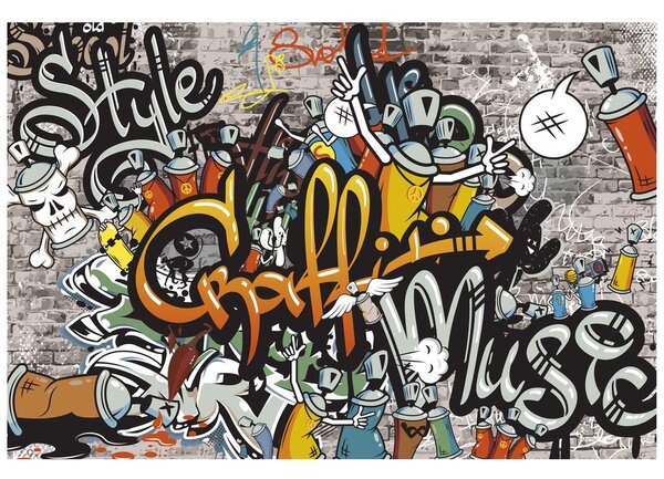 Tapeta graffiti na ścianie z cegły