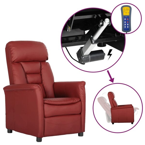 Elektryczny fotel rozkładany, winna czerwień, sztuczna skóra