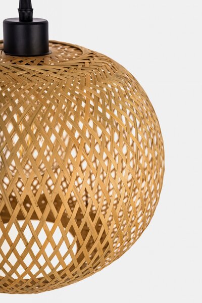 SUFITOWA LAMPA WISZĄCA BAMBUSOWA BOHO PLECIONY ŻYRANDOL DO SYPIALNI I SALONU 30 CM