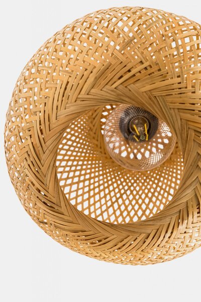 SUFITOWA LAMPA WISZĄCA BAMBUSOWA BOHO PLECIONY ŻYRANDOL DO SYPIALNI I SALONU 30 CM
