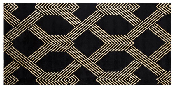 Ręcznie pleciony dywan geometryczny wzór 80 x 150 cm czarno-złoty wiskoza Vekse Beliani