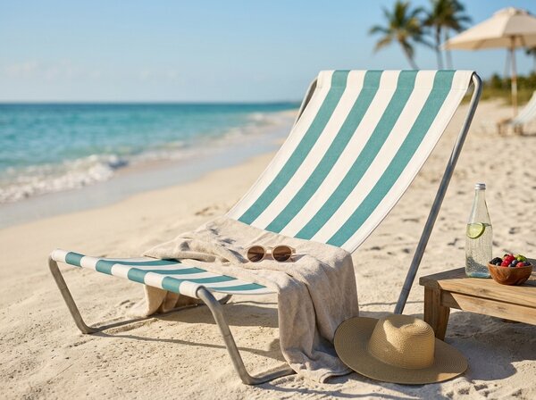 Składany leżak plażowy SAND, turkusowe paski