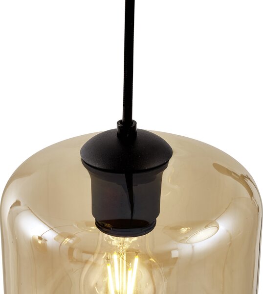 Nowoczesna lampa wisząca czarna z bursztynowym szkłem 5-punktowa - Sheena