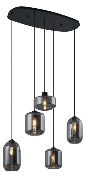 Nowoczesna lampa wisząca czarna z przydymionym szkłem 5-punktowa - Sheena