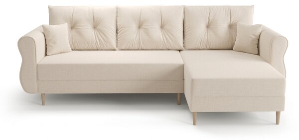 Rozkładana narożna sofa SILVIANO 230x140 cm, kremowa, uniwersalna
