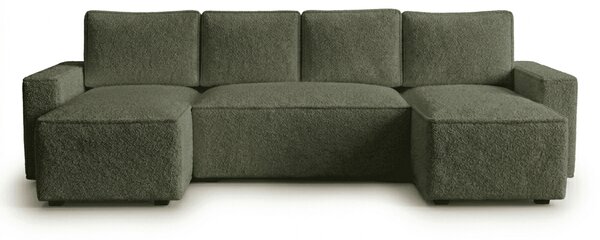 Rozkładana sofa narożna w kształcie U SMART BOUCLE 303x143 cm, ciemnozielona