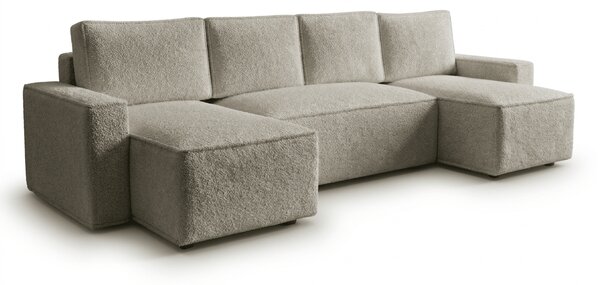 Rozkładana sofa narożna w kształcie U SMART BOUCLE 303x143 cm, szarobeżowa