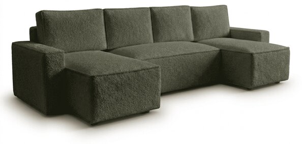 Rozkładana sofa narożna w kształcie U SMART BOUCLE 303x143 cm, ciemnozielona