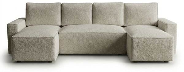 Rozkładana sofa narożna w kształcie U SMART BOUCLE 303x143 cm, szarobeżowa