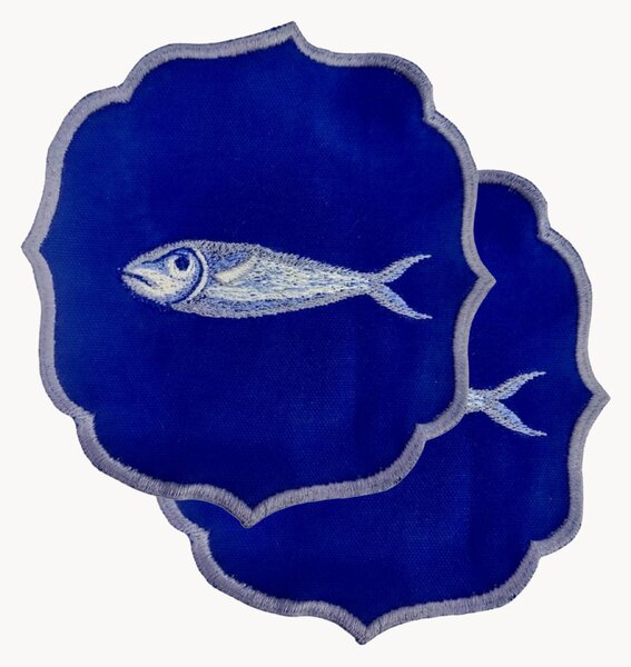 Komplet serwetek z haftem Fish, 2 elem