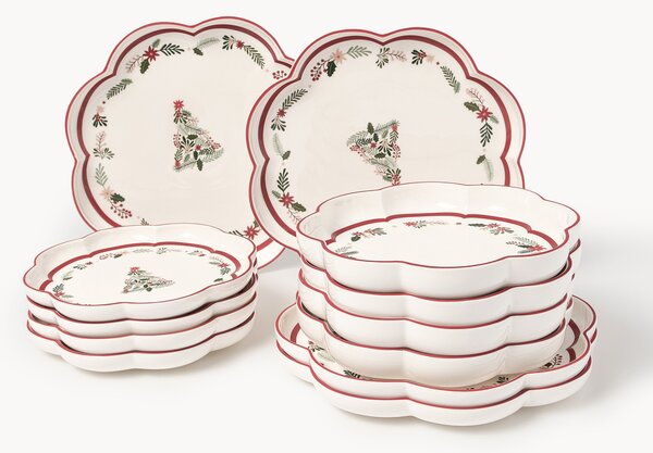 Komplet naczyń z porcelany z motywem świątecznym Eve, dla 4 osób, 12 elem