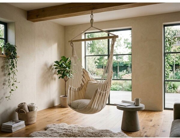 Kremowy tapicerowany wiszący fotel ogrodowy Tobago – Garden Pleasure