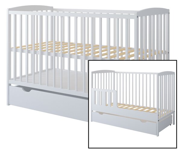 Białe Łóżeczko-tapczanik 2w1 BASIC 120x60 - Barierka GRATIS!