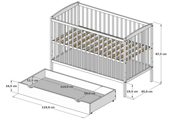 Białe Łóżeczko-tapczanik 2w1 BASIC 120x60 - Barierka GRATIS!