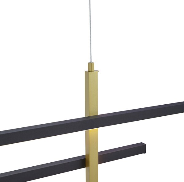 Designerska lampa wisząca H czarna ze złotem z LED z 3-stopniowym ściemnianiem - Joy