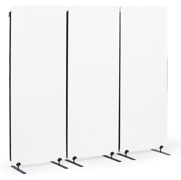 Akustyczny parawan, ścianka działowa 160 x 60 cm, 3 sztuki w opakowaniu, 100% poliester, połączenia na zamek błyskawiczny, biały